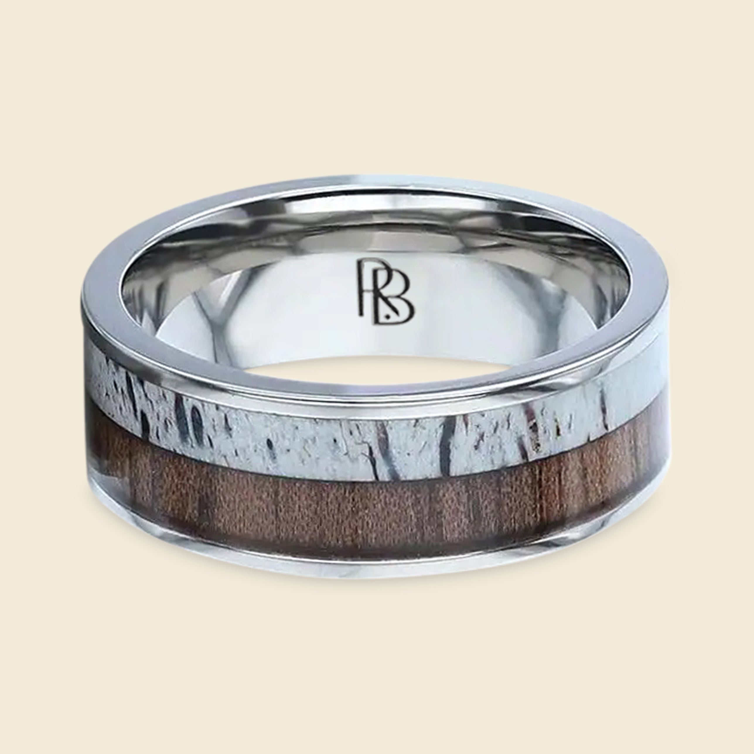 Flat Titanium Antler & Bark Band