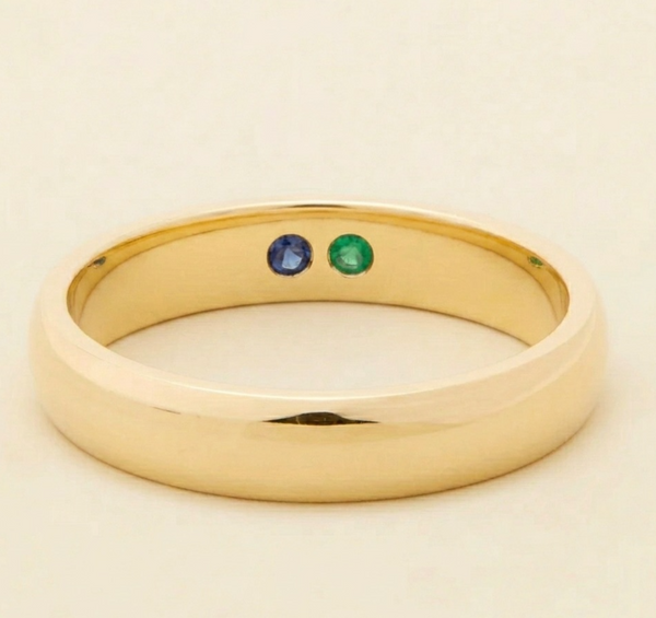 Custom 4MM Gold Mens Band with 4 Precious Stones